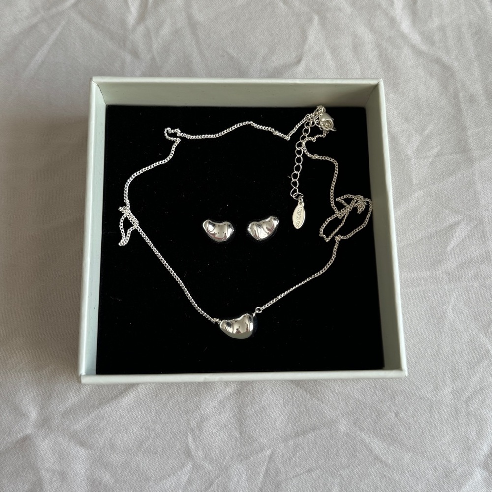 Sliver heart-shaped necklace & earnings set